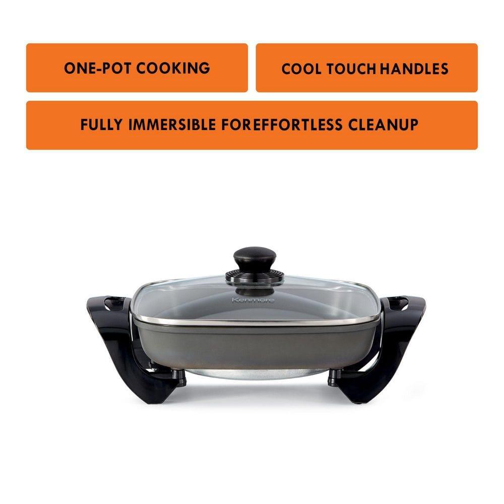 Kenmore 12x12" Non-Stick Electric Skillet with Glass Lid - Black/Gray: Cast Iron, Plug-In, Temperature Control, 1350W