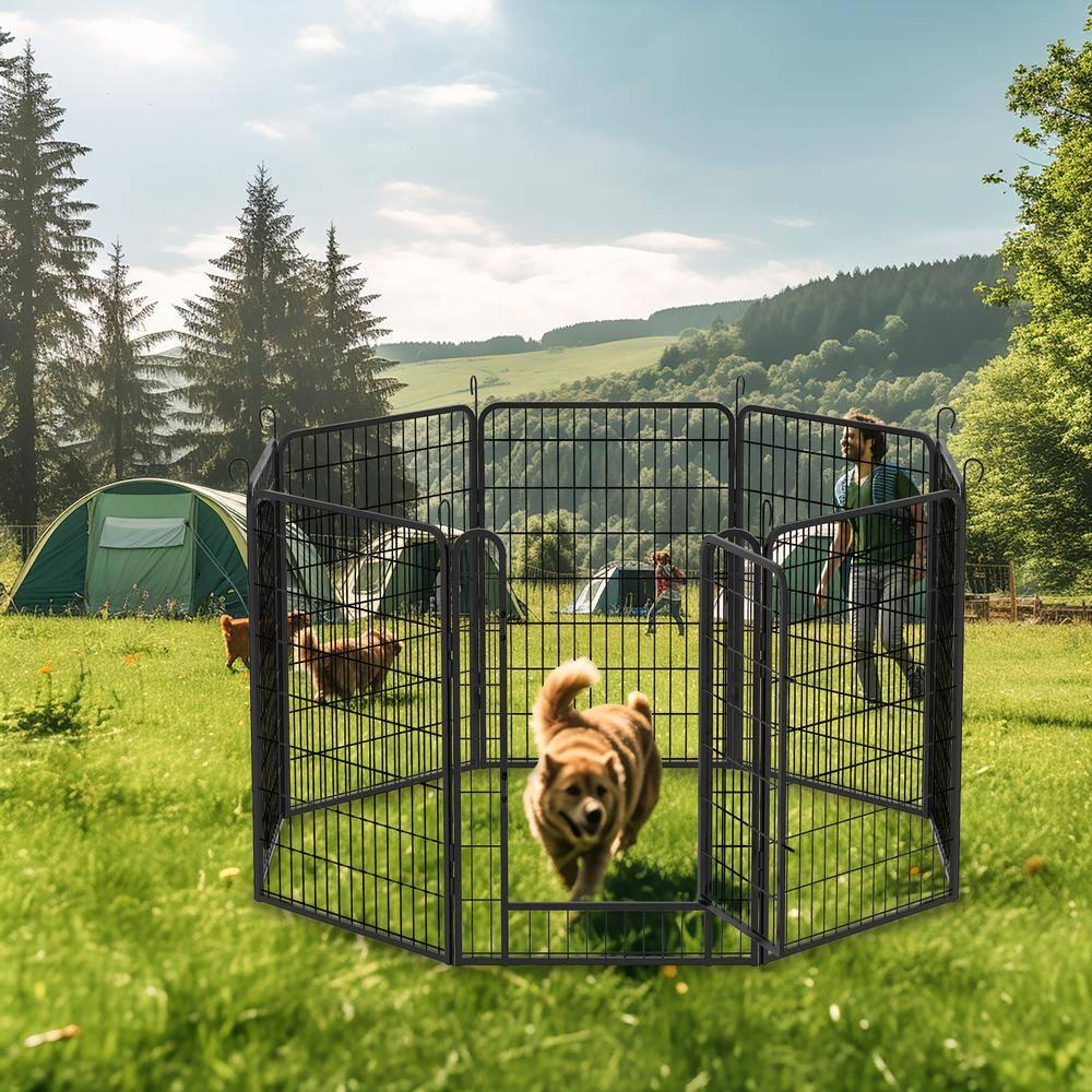 Resenkos Dog Rabbits Fence Blocker,Garden Fence,39.37"H Pet Pen 8-piece pack - Black