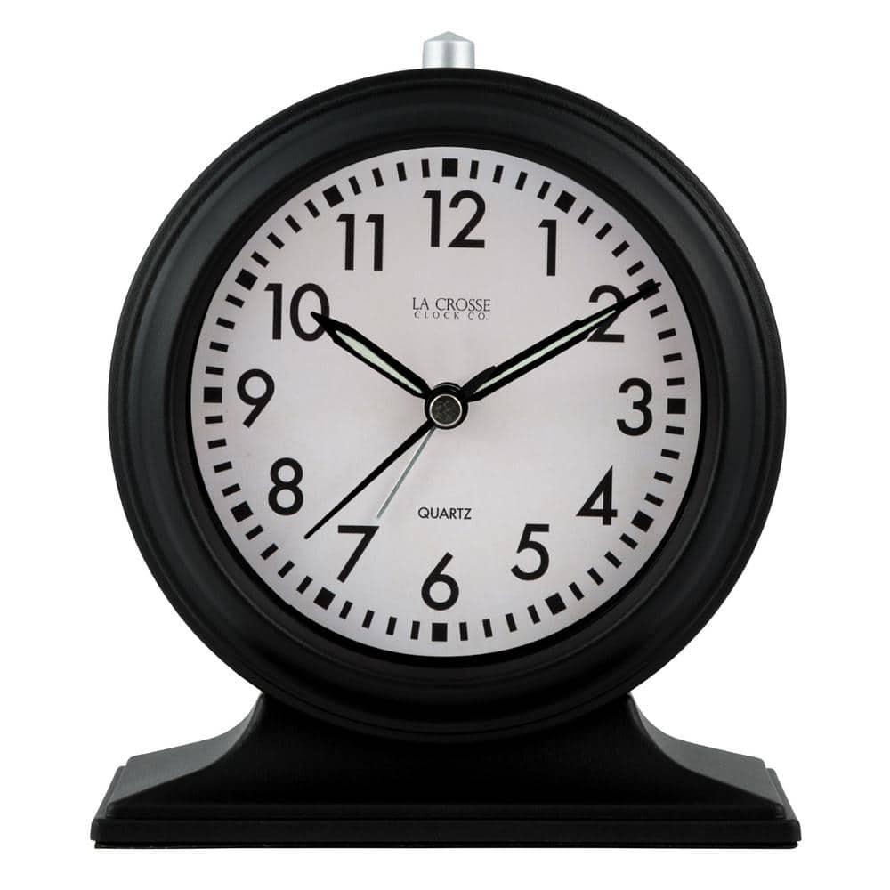 Symple Stuff Traditional Analog Quartz Movement / Crystal Tabletop Clock with Alarm in Black