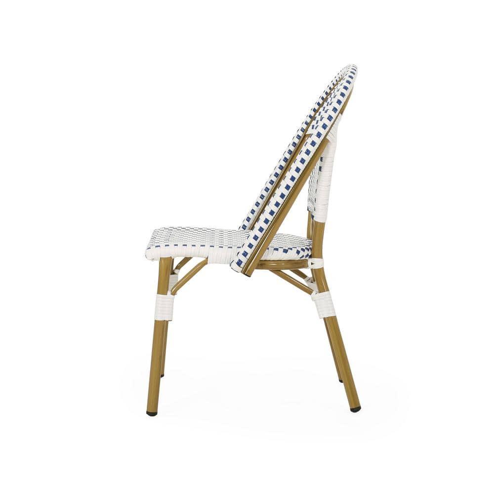 Noble House Elize Aluminum & Faux Rattan Bistro Chairs in Blue/White (Set of 2)