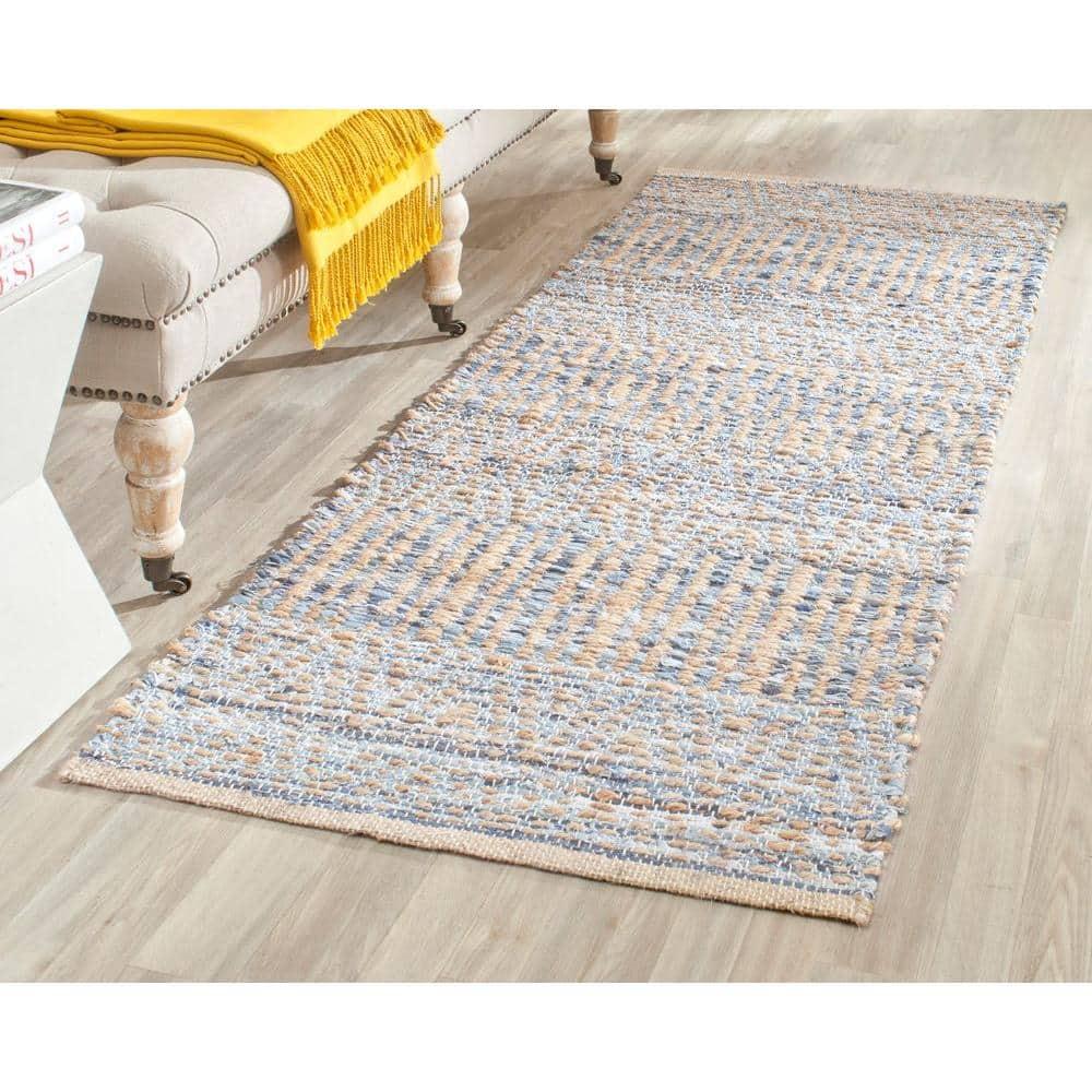 Cape Cod CAP353 Hand Woven Runner Rug - Natural/Blue - 2'3"x6' - Safavieh.