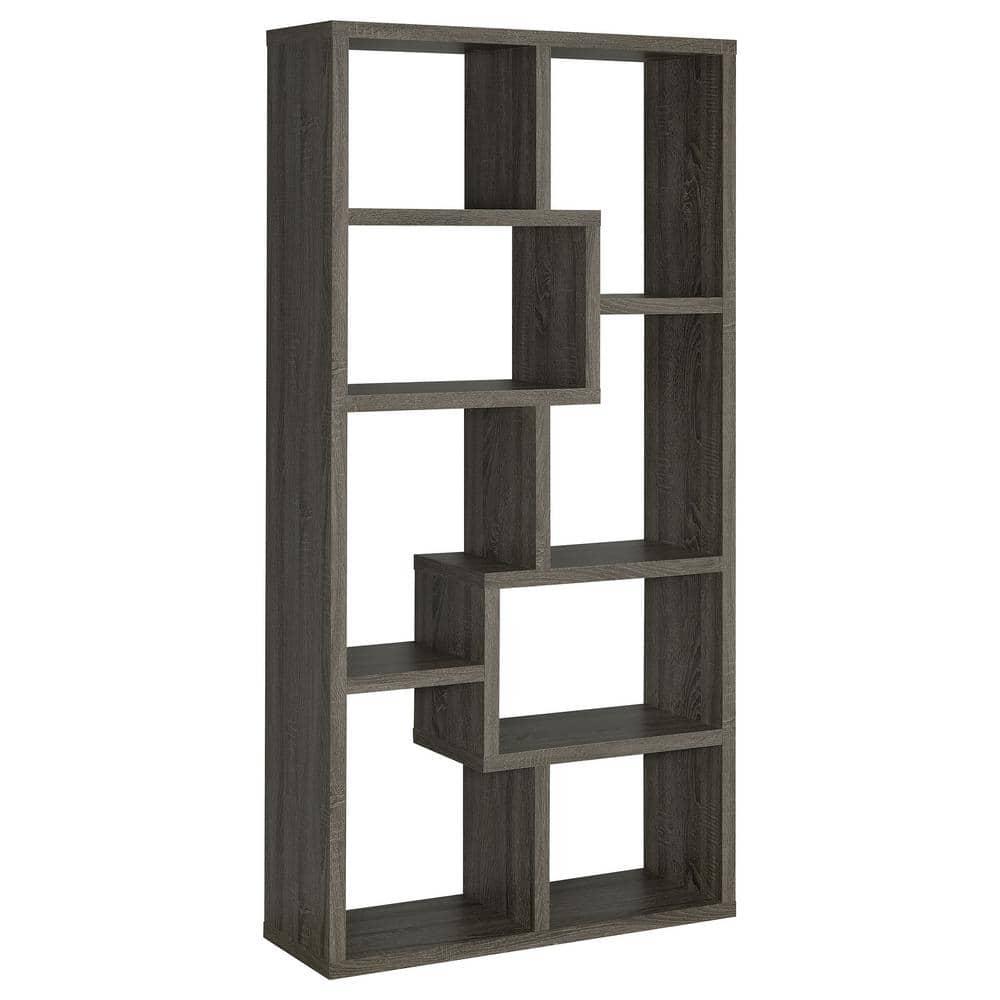 Coaster 10-Shelf Transitional Wood Geometric Bookcase in Gray