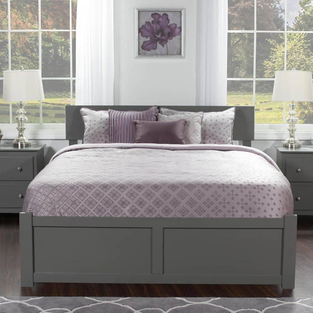 Orlando Full Platform Bed with Flat Panel Foot Board and Full Size Urban Trundle Bed in Grey