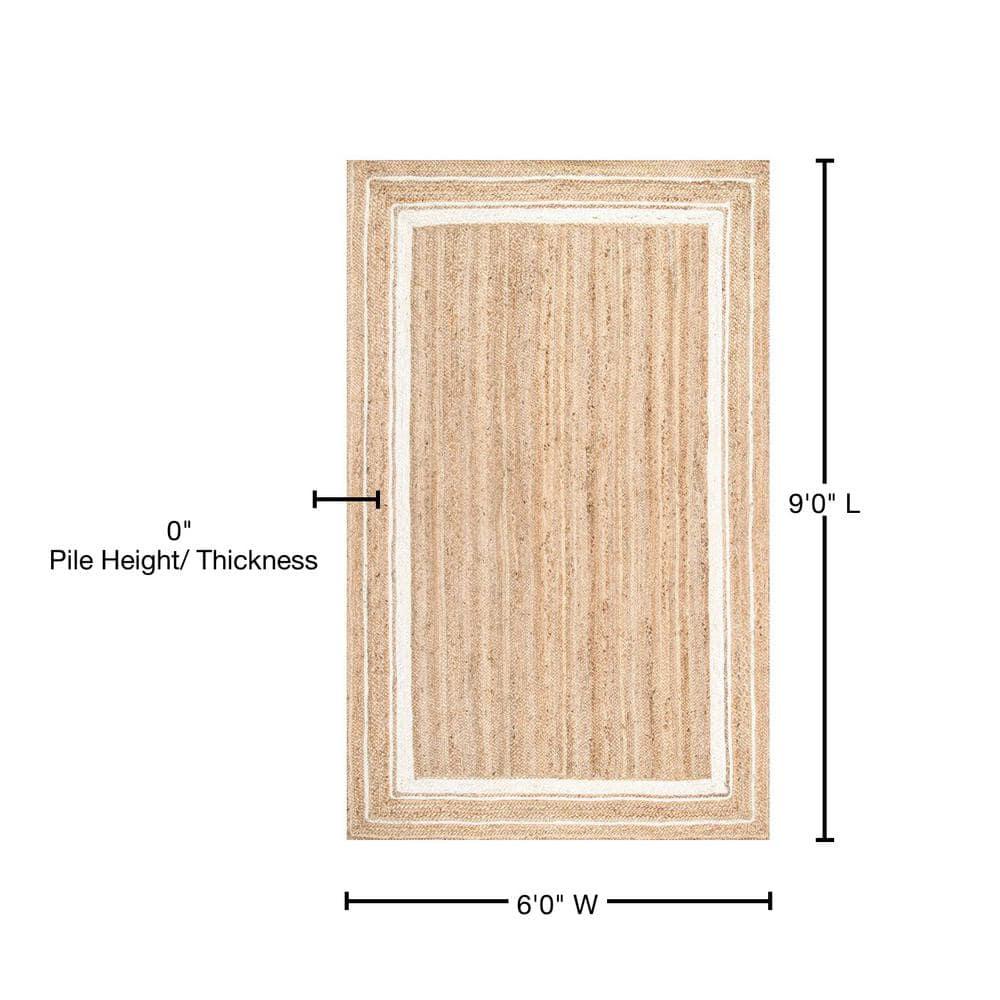 Nuloom Rikki Bordered 6x9 Jute Indoor Area Rug for Dining Room Rug Neutral Rug Living Room Rug Kitchen, Off White/Natural