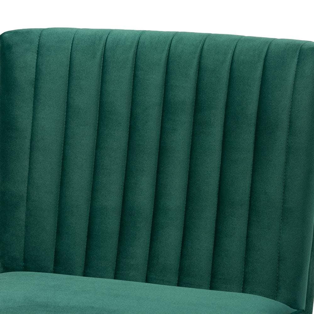 Alvis Velvet Upholstered and Wood Dining Chair Emerald Green/Walnut - Baxton Studio: Channel Tufted, Angled Legs