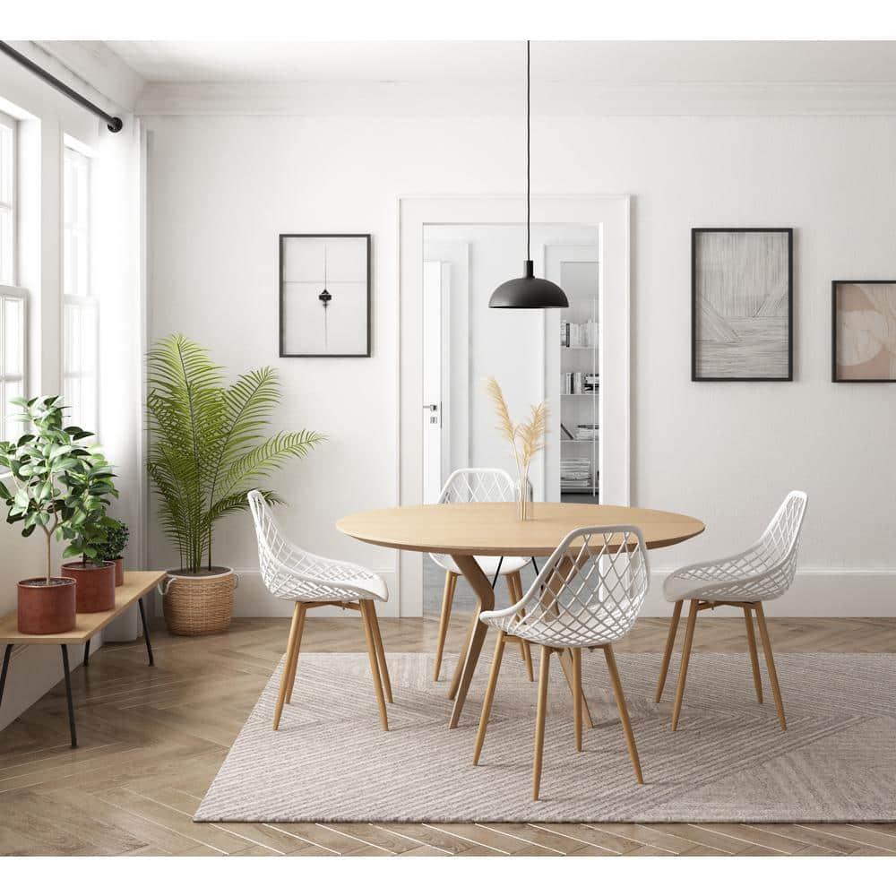 2pk Kurv Dining Chairs White/Natural - Jamesdar: Mid-Century Modern, Steel Frame, Armless Design