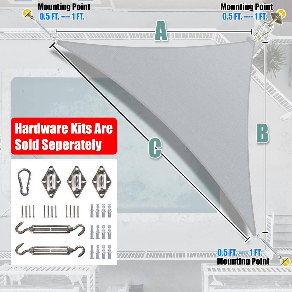 Amgo 12' x 12' x 17' Grey Right Triangle Sun Shade Sail Outdoor Canopy Awning UPF50+ AGTAPT8, 95% UV Blockage, Water & Air Permeable, Commercial Standard Heavy Duty (We Make Custom Size)
