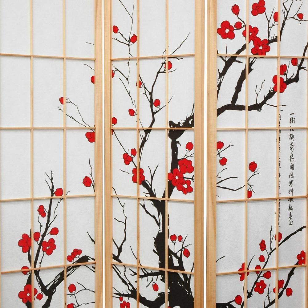 Oriental Furniture 6 Ft Tall Flower Blossom Room Divider, natural color, 4 panel