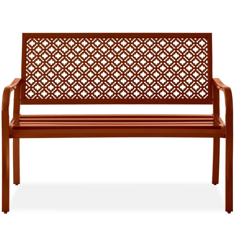 Red Barrel Studio® 2-Person Outdoor Metal Bench with Geometric Backrest, 790lb Capacity, for Garden, Patio, and Entryway