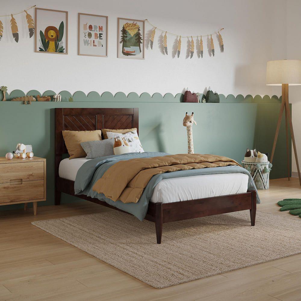 AFI Furnishings Berkshire Twin Solid Wood Low Profile Platform Bed in Walnut