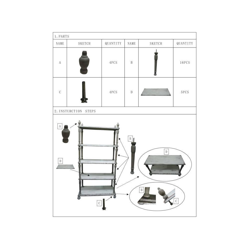 75" x 32" Farmhouse Wood Shelving Unit Off White - Olivia & May: 5-Tier Storage Bookcase