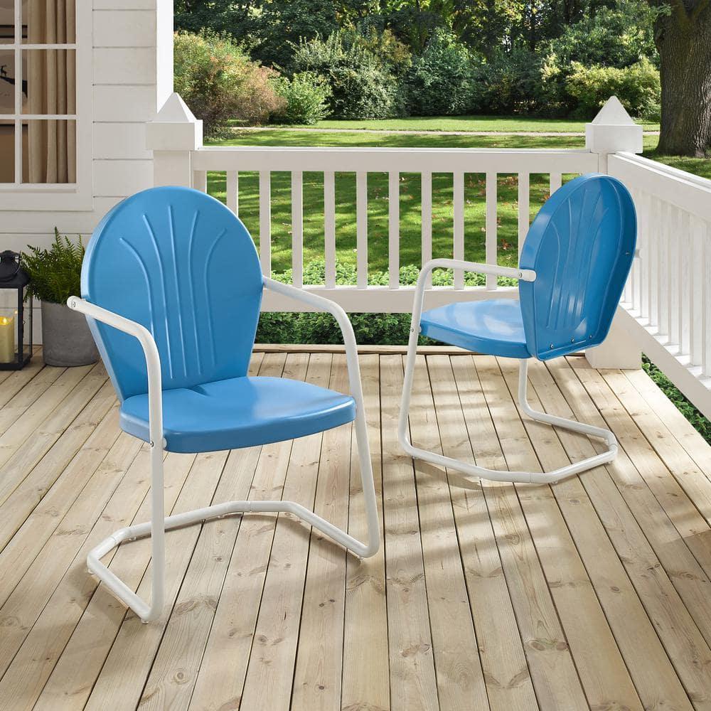 Crosley Furniture Griffith Retro Metal Patio Chair in Sky Blue