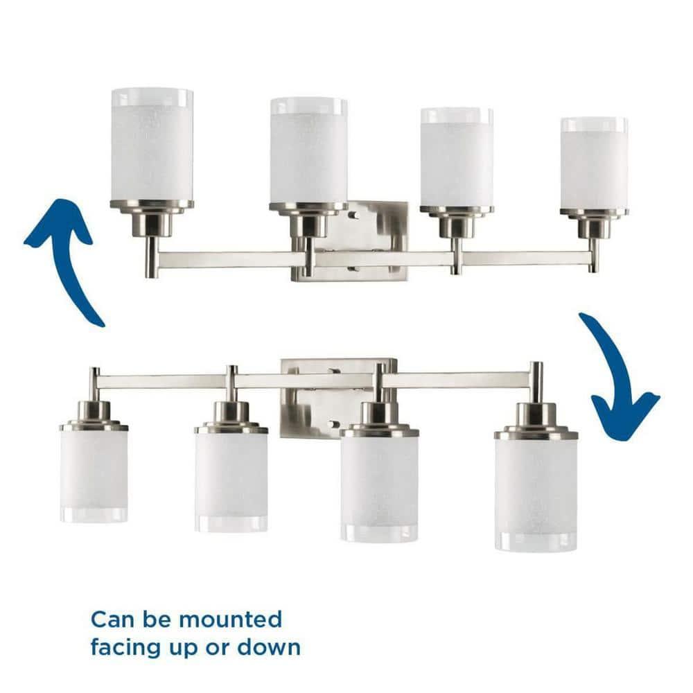 Progress Lighting Alexa Collection 4-Light Bath Fixture, Brushed Nickel, White Linen Glass Shade