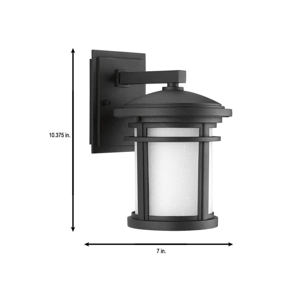 Progress Lighting Wish 1-Light Outdoor Black Wall Lantern with Etched Umber Linen Glass and Dark Sky Shield