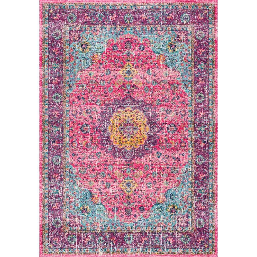 Vintage Elegance 9' x 12' Pink Synthetic Oval Area Rug