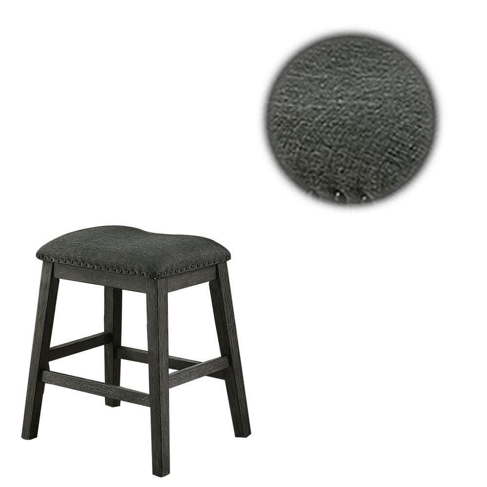 Fabric Saddle Counter Stool with Nailhead Trim, Grey - Set of 2