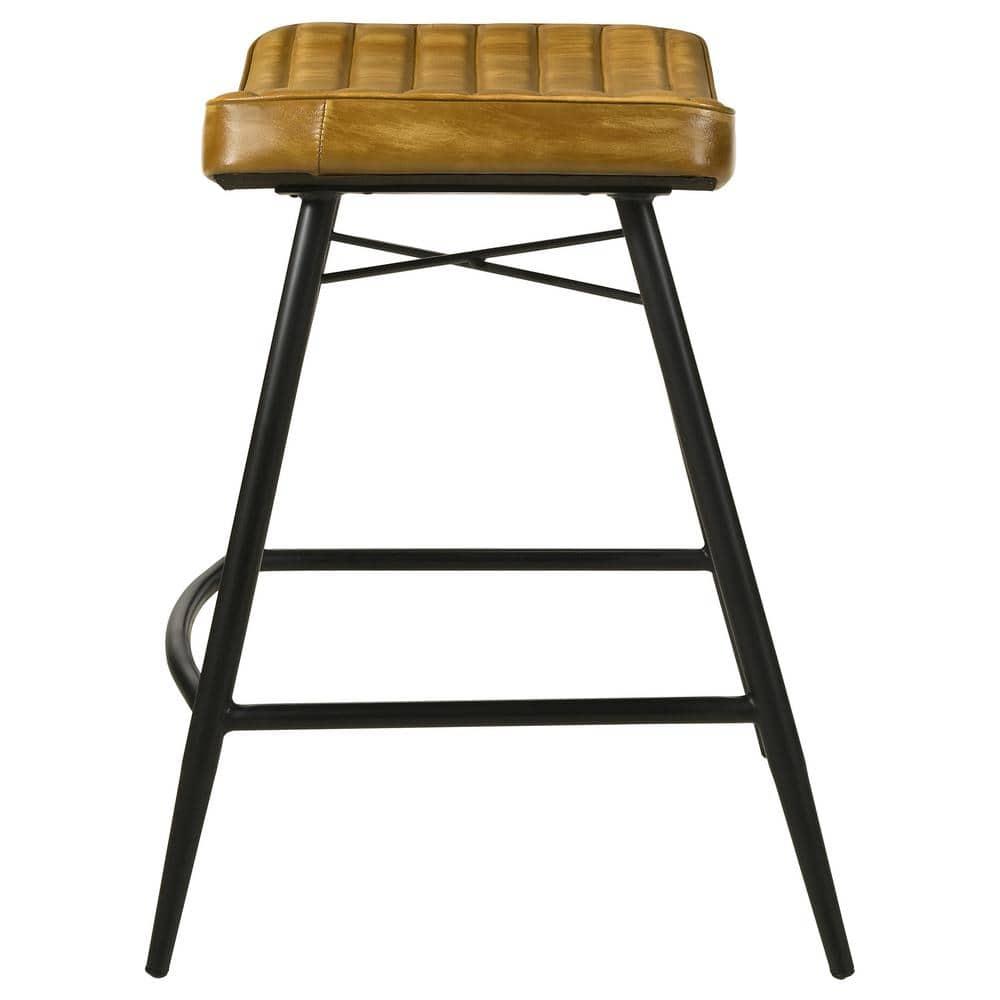Coaster Bayu Leather Upholstered Counter Height Stool Camel and Black