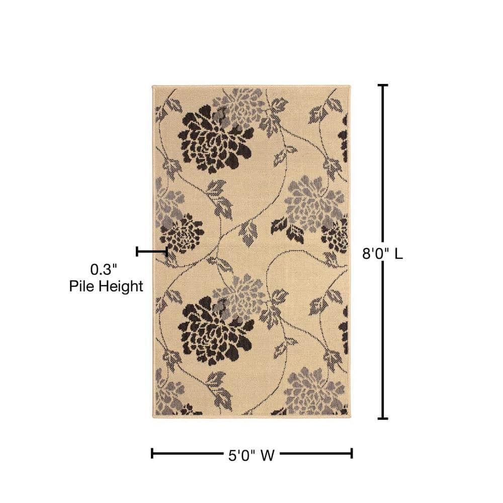 Laura Ashley Laura Ashley Jaya Stencil Chrysanthemum Beige Indoor/Outdoor Area Rug