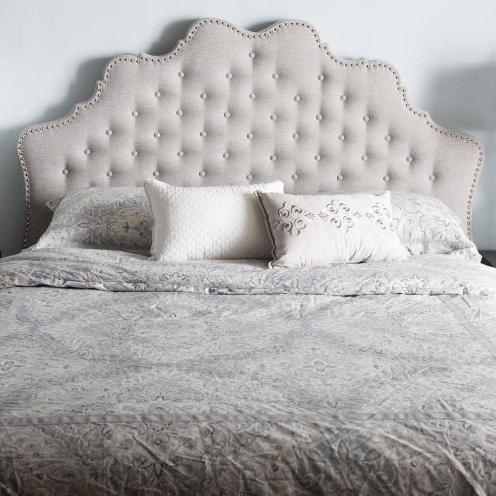 Queen Hilda Modern and Contemporary Fabric Headboard Beige - Baxton Studio: Nailhead Trim, Button-Tufted, Wood Composite