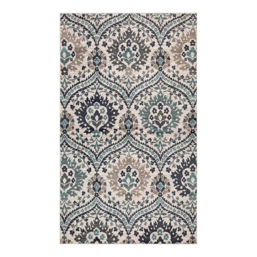 Superior Oriental Vintage Floral Damask Power-loom Indoor Area Rug, 7'x9', Deep Royal