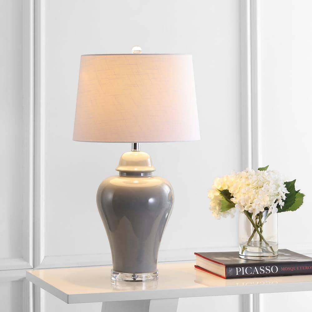 JONATHAN Y JYL4020A-SET2 Winnie 27" Ceramic Urn LED Table Lamp, Contemporary, Transitional for living room, dinning room, bedroom, office Bulb Included, Grey (Set of 2)