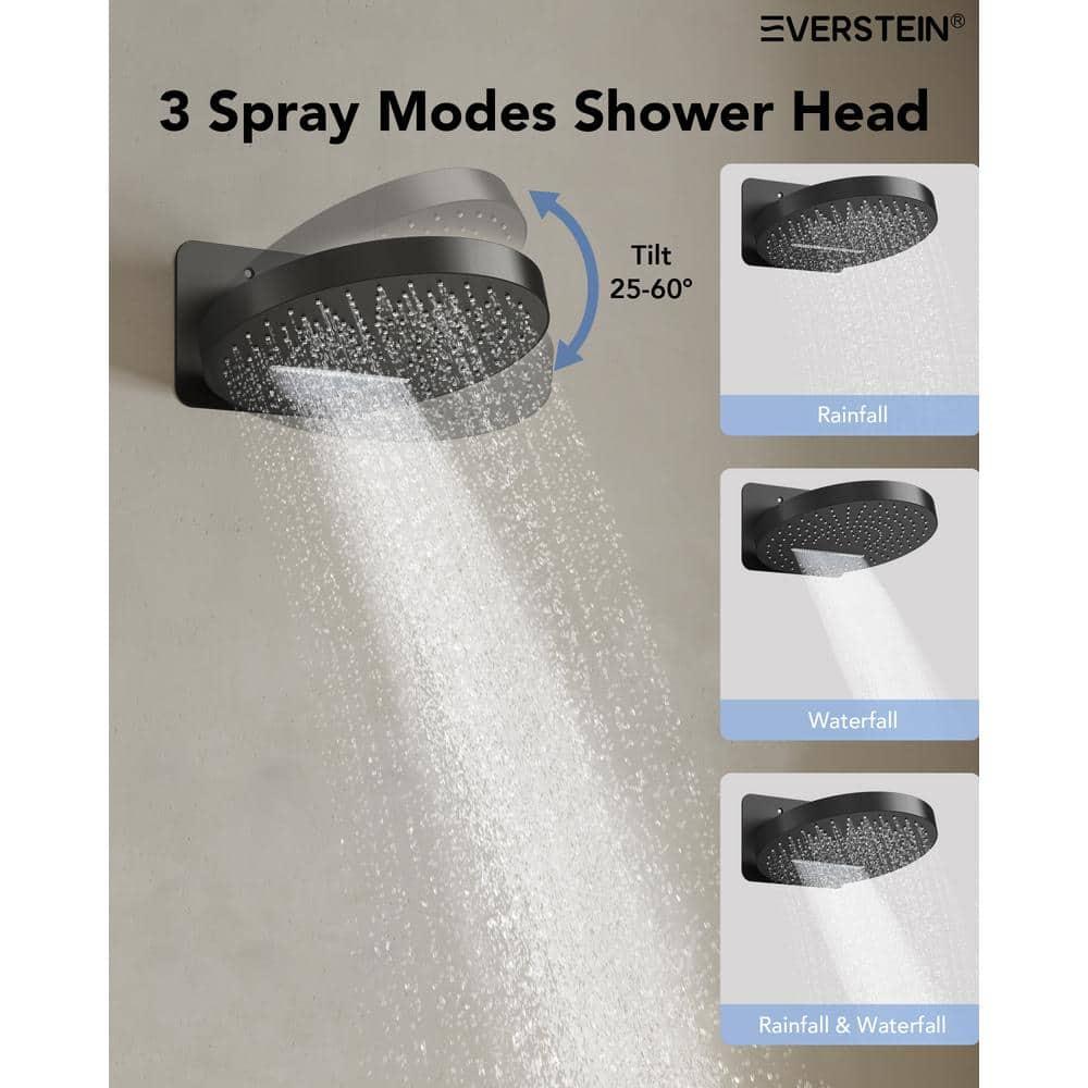 Wall Mounted Dual Thermostatic Shower Shower Faucet Set ,Waterfall & Rainfall Shower Head with Rough-In Valve