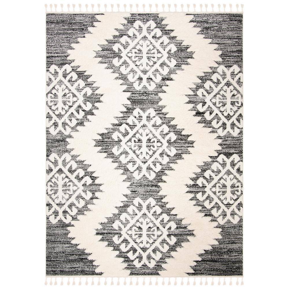 Moroccan Tassel Shag MTS652 Power Loomed Indoor Area Rug - Ivory/Grey - 8'x10' - Safavieh