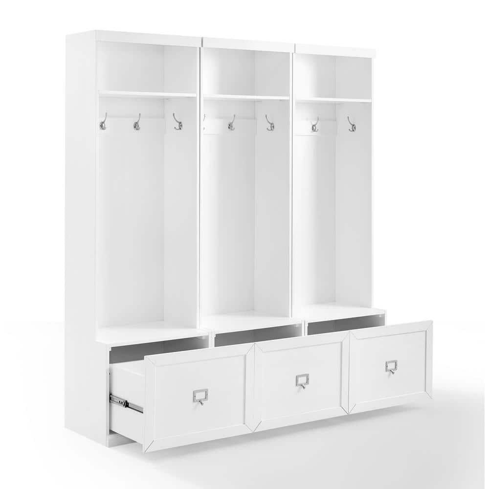 3pc Harper Entryway Hall Trees White - Crosley: Modern Farmhouse Organizer with 12 Hooks, Wood Veneer Finish