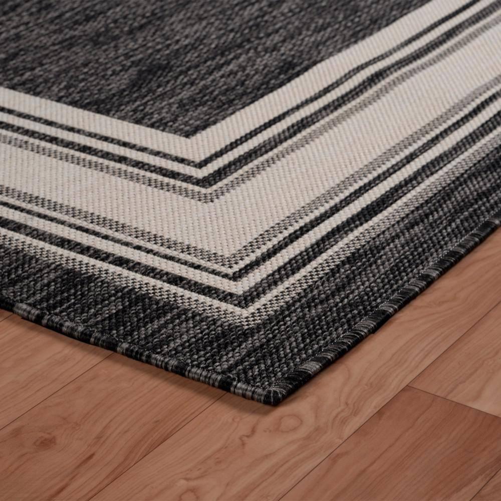 LR Home Kiara 7'6" x 9'5" Black/Gray/White Bordered Fade & Stain Resistant Indoor/Outdoor Area Rug