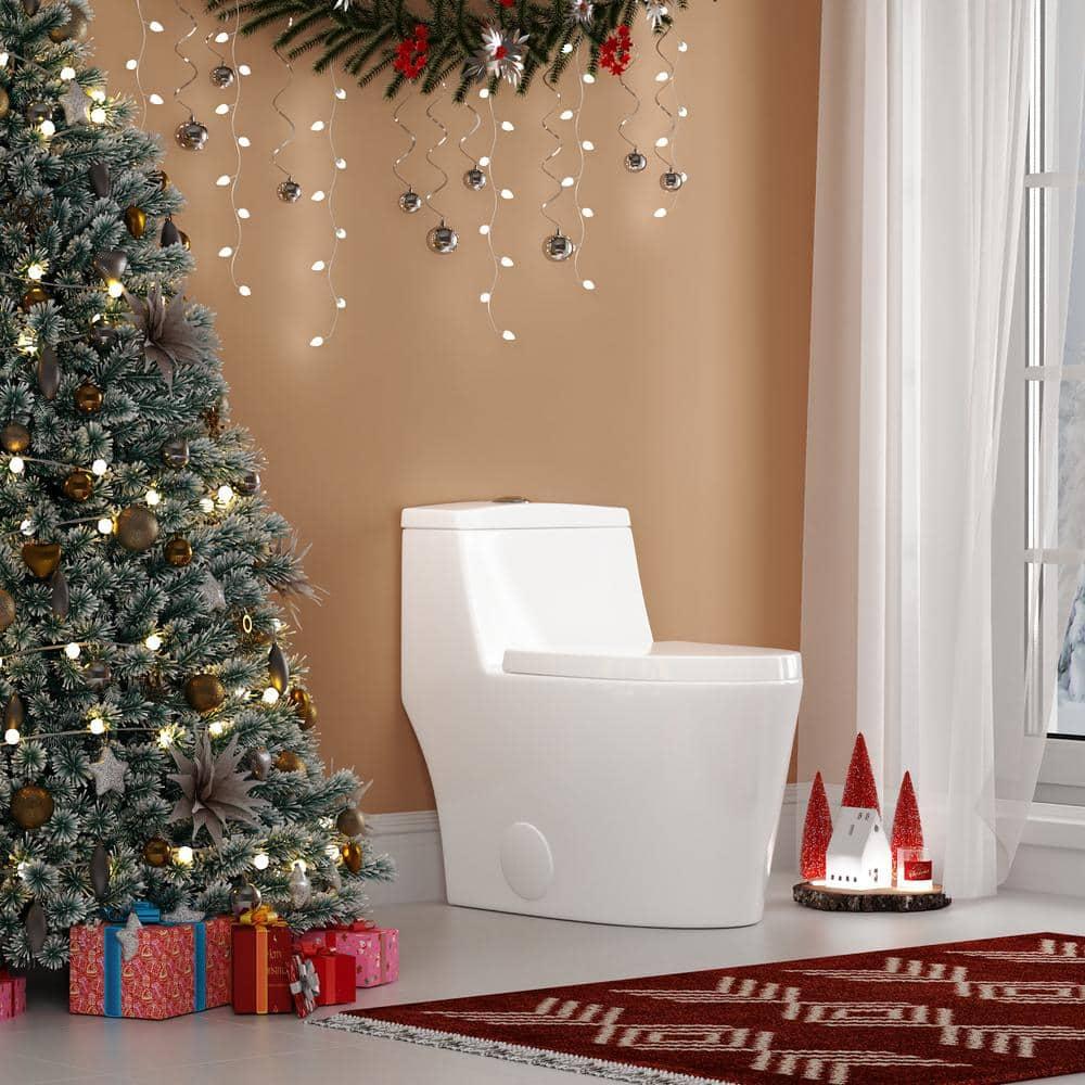 DeerValley Prism Dual-Flush Elongated One-Piece Toilet with Glazed Surface Lower Water Tank for Space Saving (Seat Included)