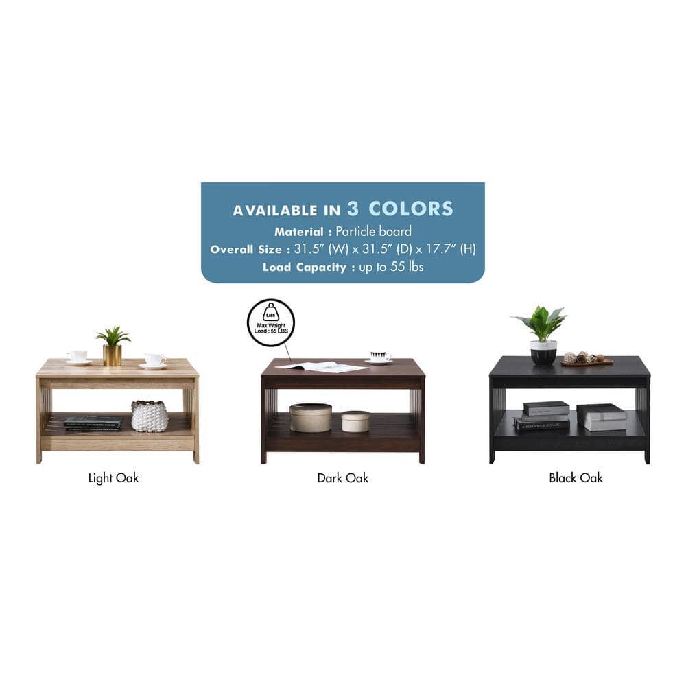 AndMakers 31.5 in. Farmhouse Black Oak Square Coffee Table with Open Storage for Living Room