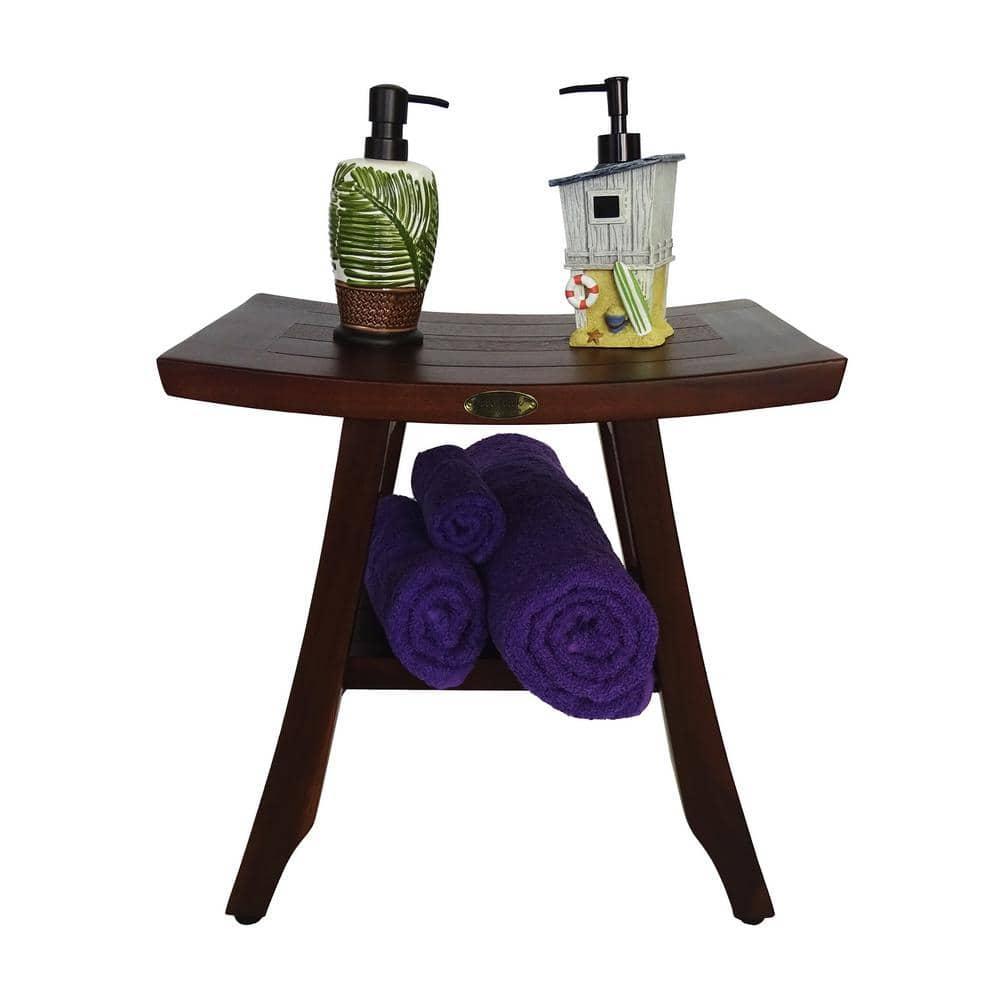 18&#34; Satori DT90 Wide Teak Wood Shower Bench with Shelf - DecoTeak