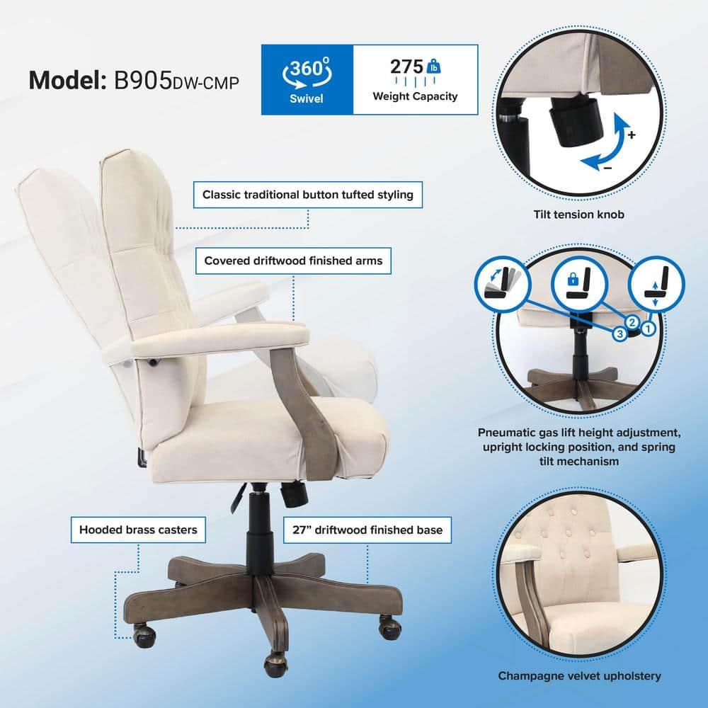 Traditional Executive Chair Beige: Swivel, Adjustable, Tufted - Boss Office Products