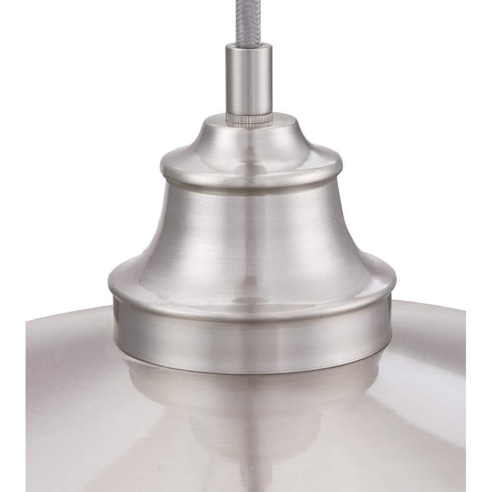 Vintage Inspired Brushed Nickel 1-Light Pendant with White Interior