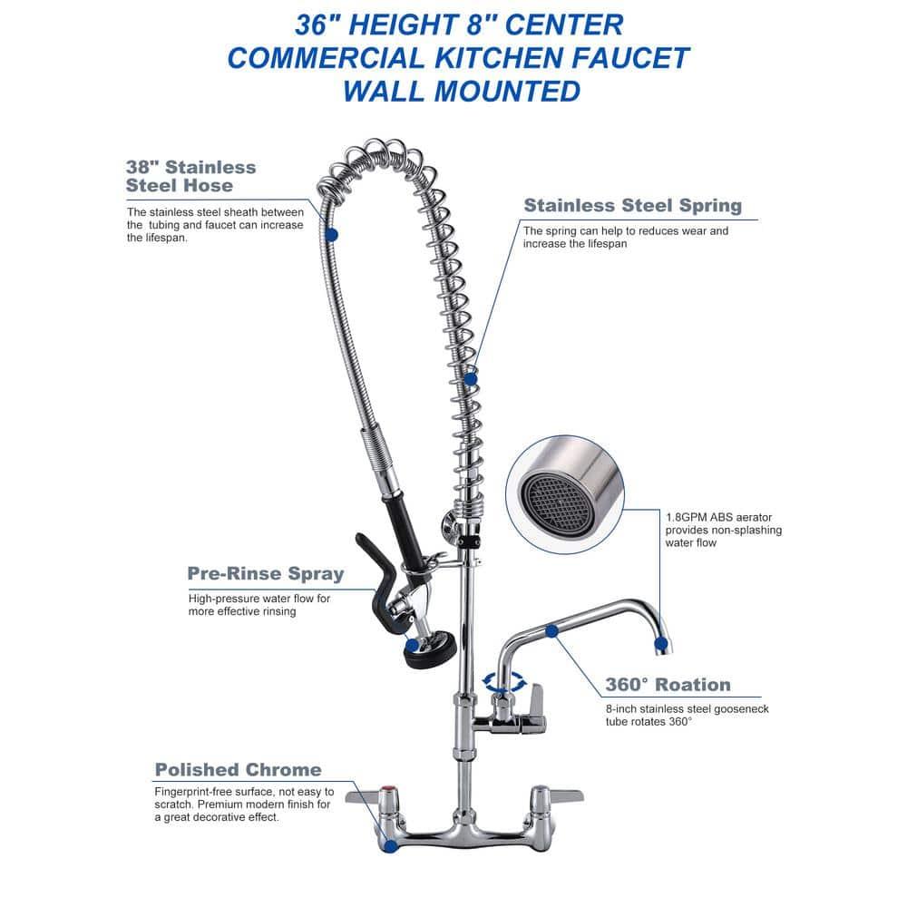 iVIGA Commercial Kitchen Faucet with Pre-Rinse Sprayer 36 Inch 2314300C-36-WF