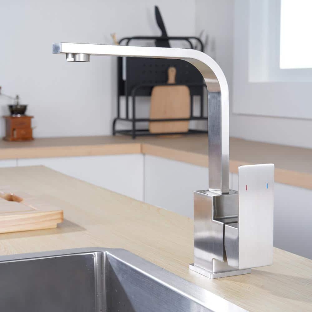 Single Handle Deck Mount Stainless Steel Bar Faucet with Hot & Cold Dual Modes in Brushed Nickel Finish