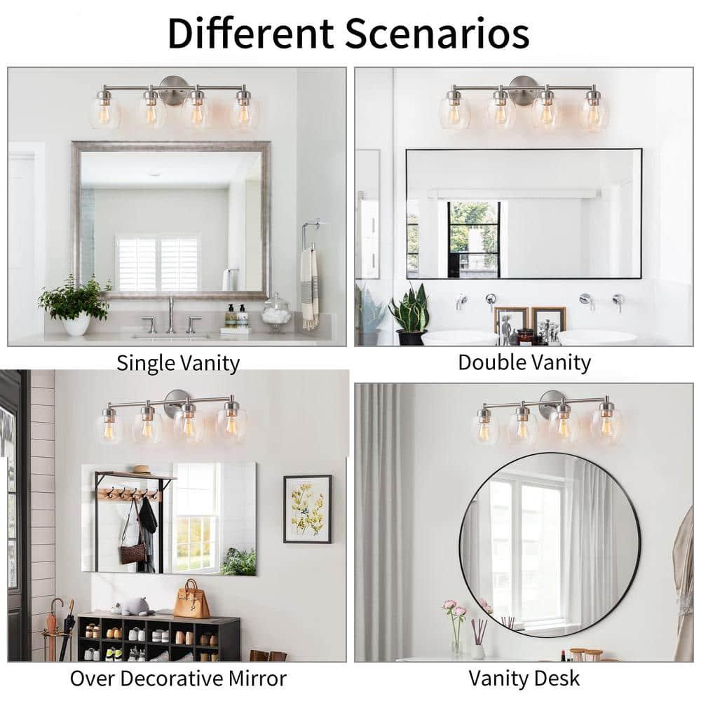 KAWOTI 4-Light Bathroom Light Fixtures, Brushed Nickel Vanity Wall Lamps over Mirror Bedroom Living Room Hallway