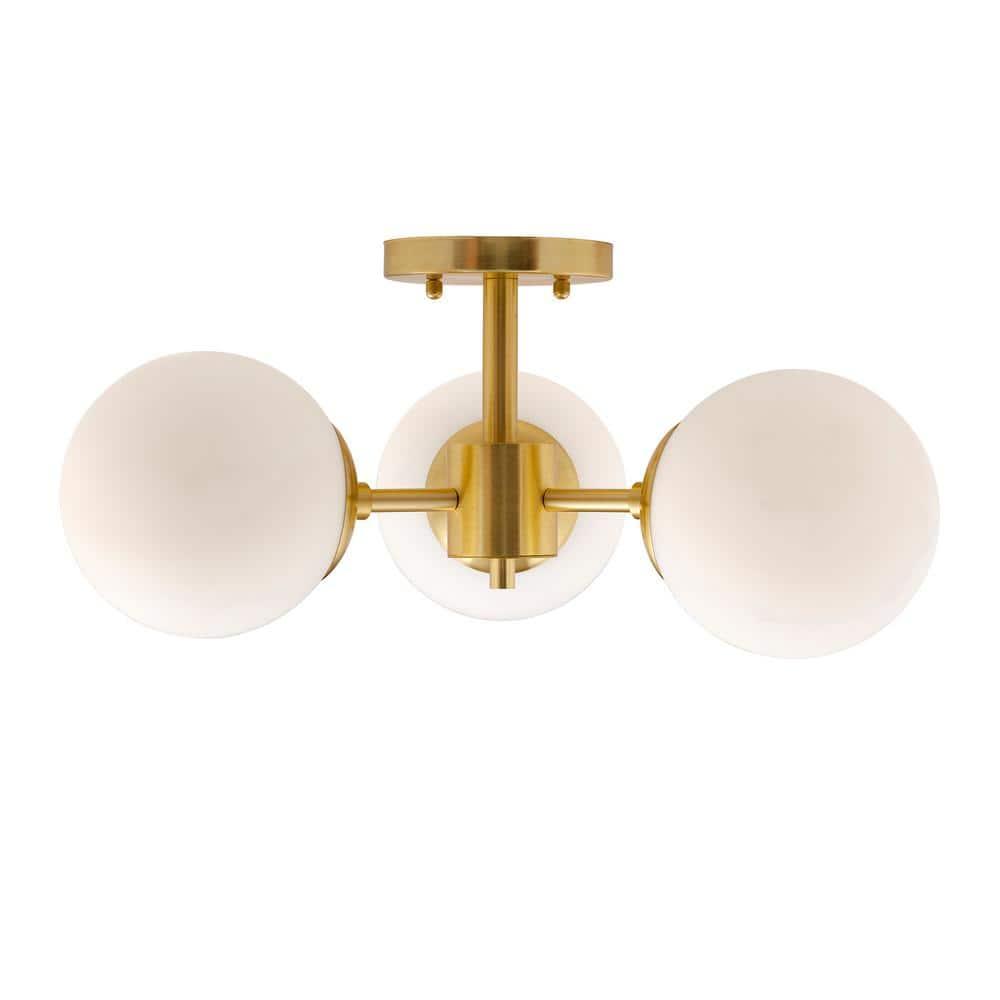 Farrell 3-Light Soft Gold semi flush mount with Satin Opal Glass - Soft Gold