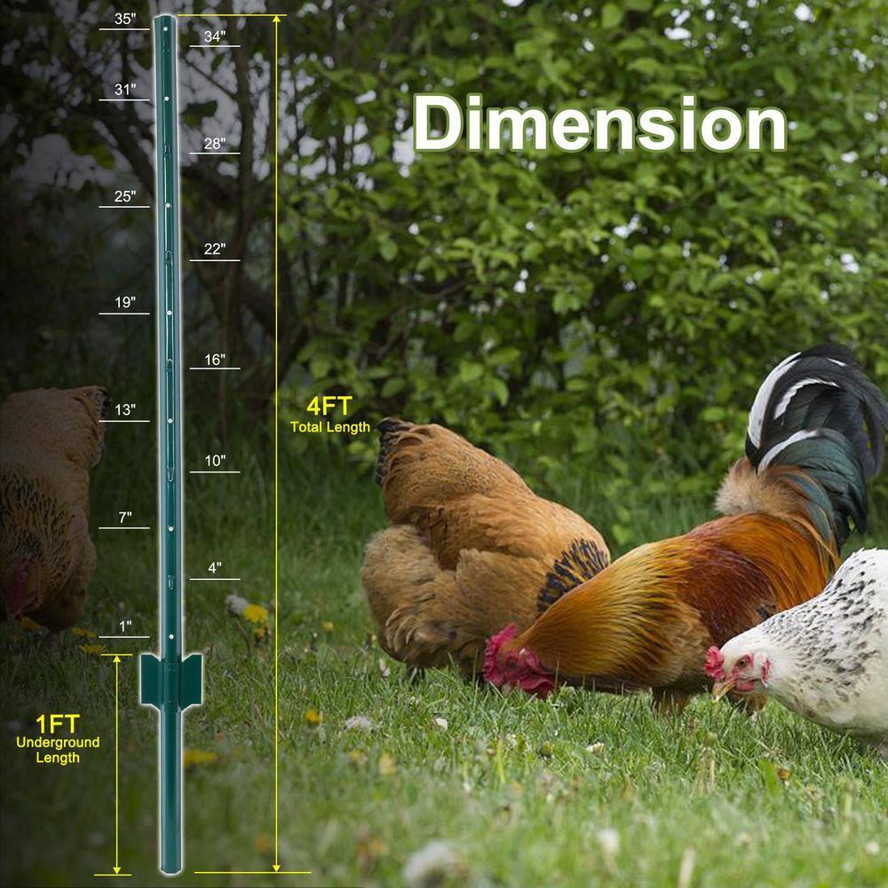 Fence Posts 4Feet - 10Pack, Heavy Duty Metal Fence Post with U-Channel, Steel Fence U-Post for Holding Garden Wire Fence, Corner Anchor Posts etc.
