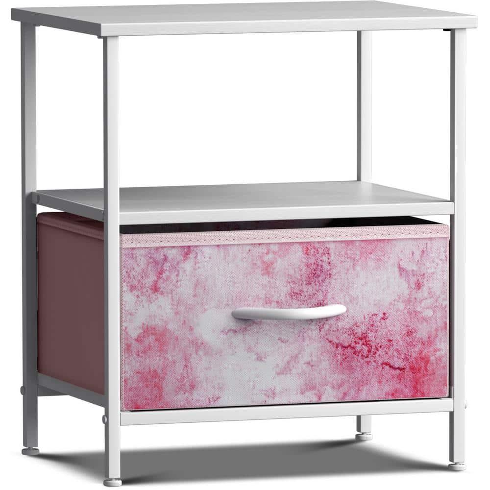 Sorbus Sorbus 1 Drawer and Shelves Nightstand with Steel Frame, Wood Top & Fabric Bins in Tie Dye
