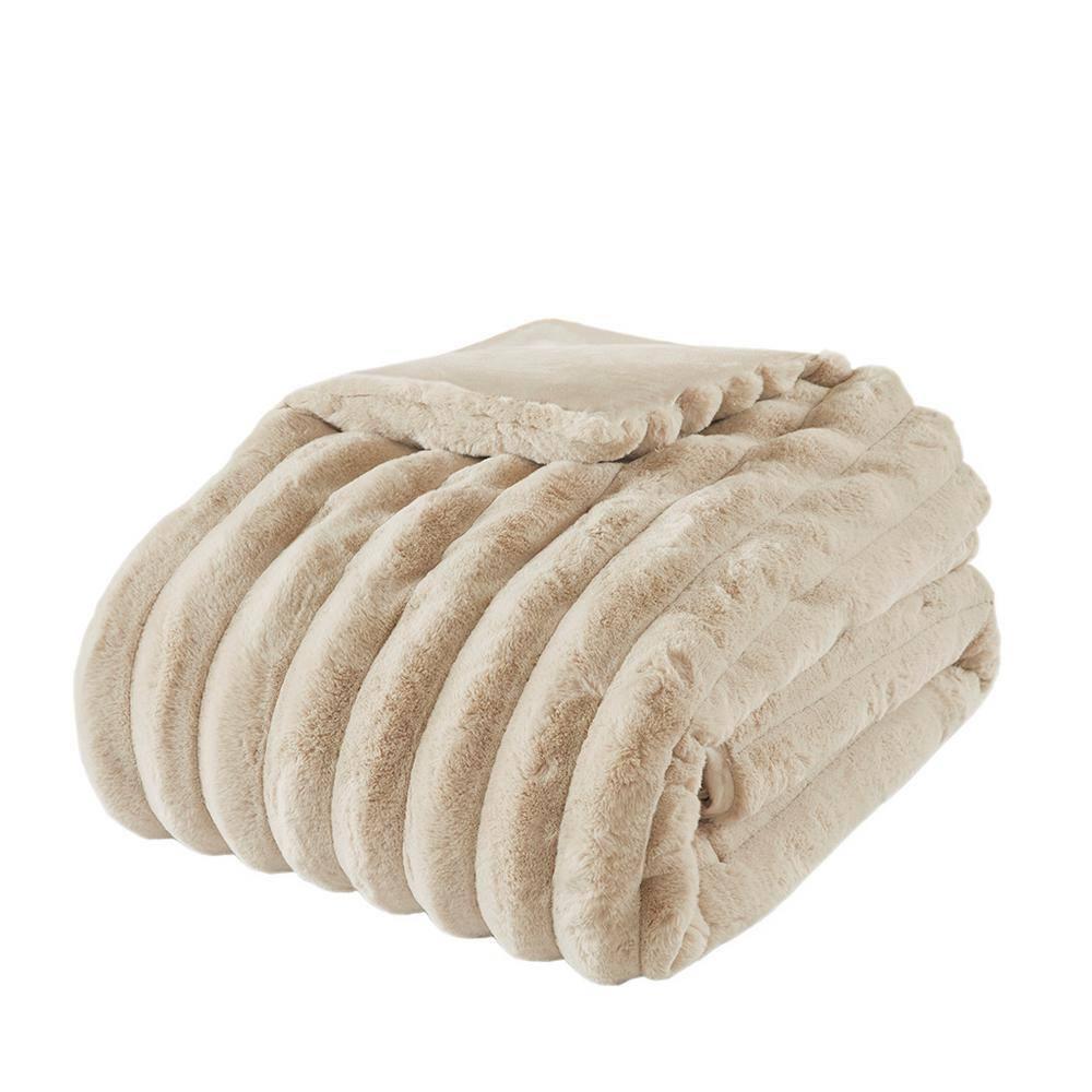 Madison Park 3pc King Dahlia Faux Fur Comforter Set Taupe