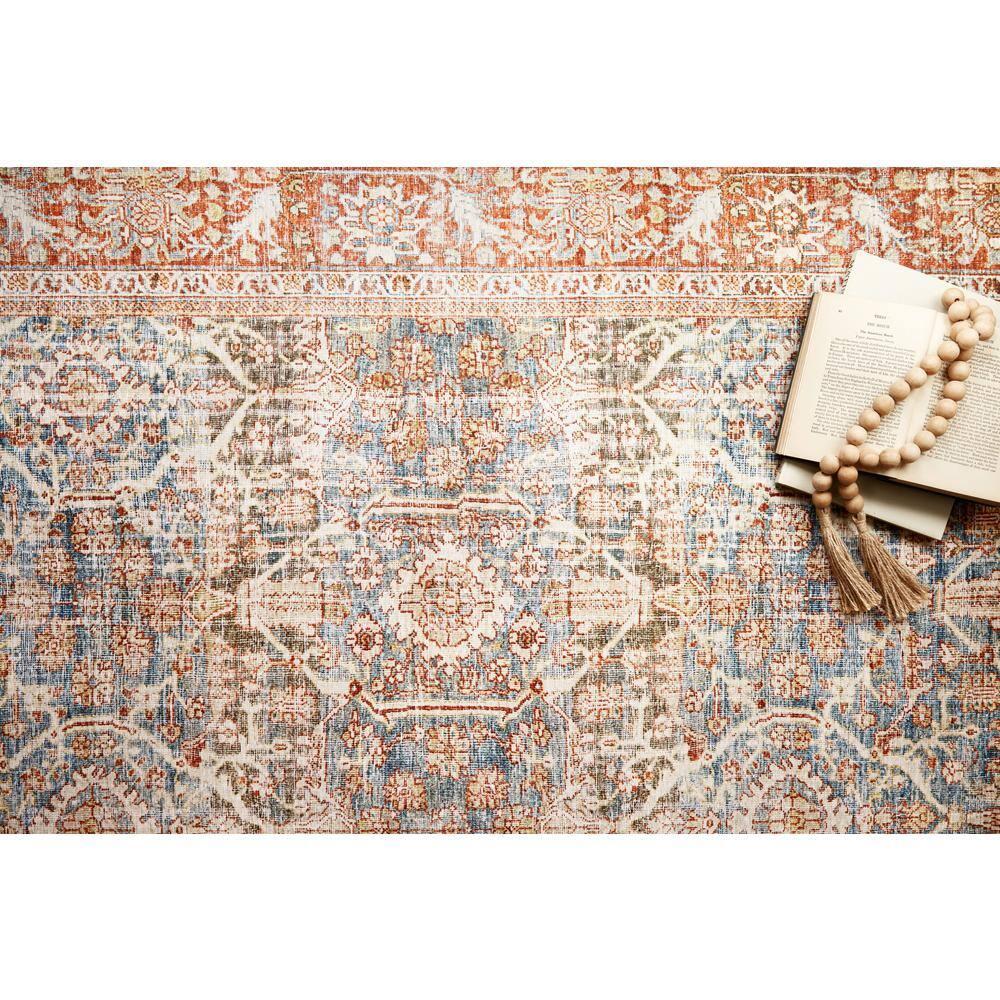 Layla Blue and Rust Stain-Resistant Rectangular Area Rug