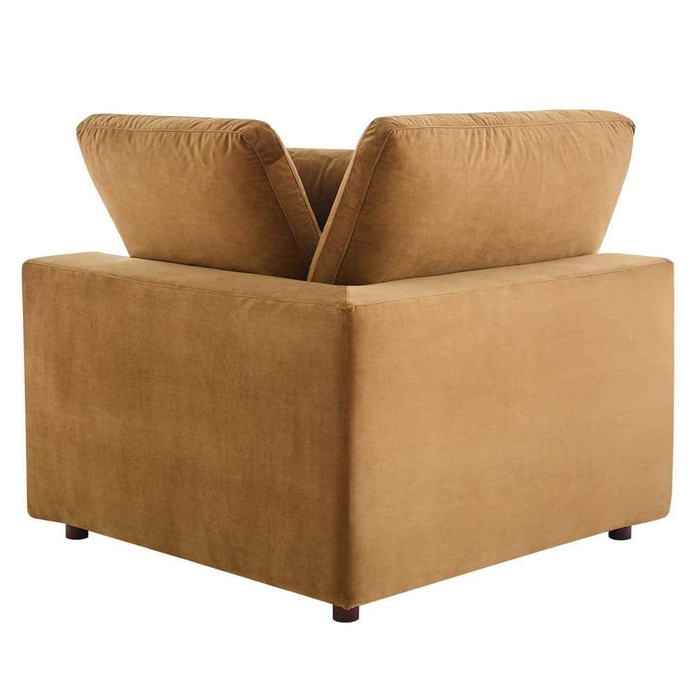 Modway Commix Down Filled Overstuffed Performance Velvet Corner Chair in Cognac