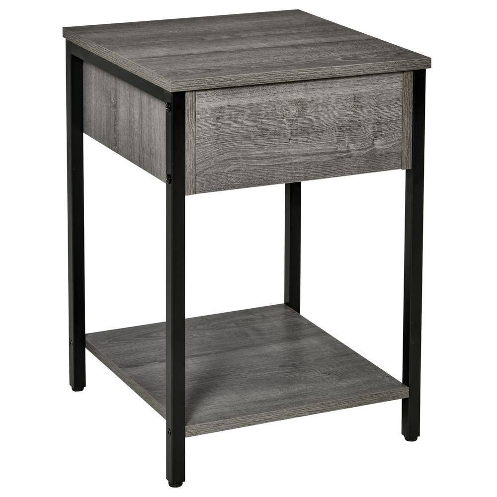HOMCOM Industrial End Table with Storage Shelf, Accent Side Table with Drawer for Living Room, Gray