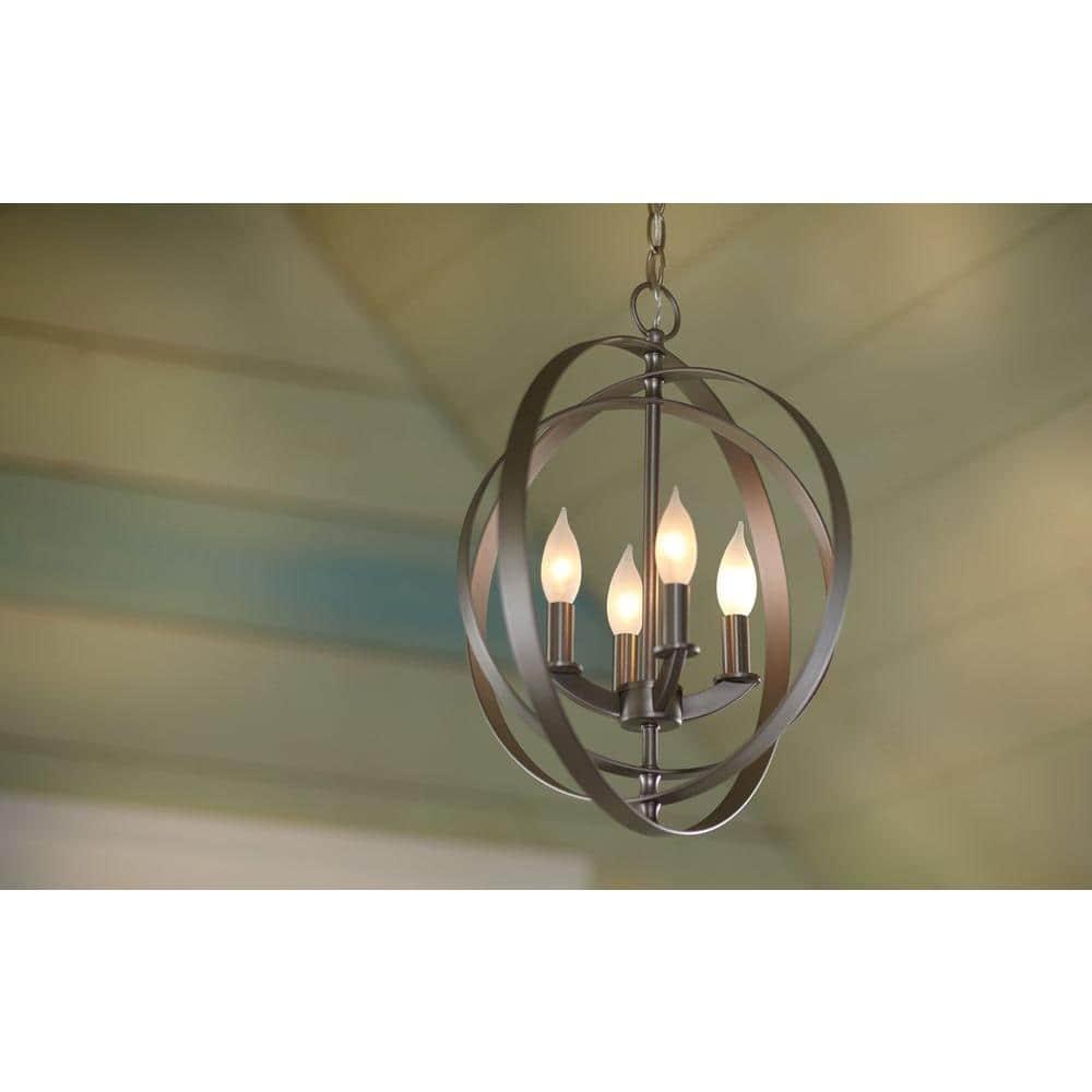 Progress Lighting Equinox 4-Light Foyer Pendant, Steel, Burnished Silver, No Shade