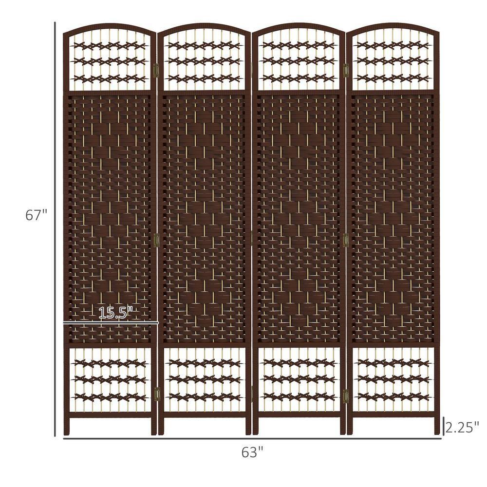 HOMCOM 4 Panel Room Divider, Folding Privacy Screen, 5.6' Room Separator, Wave Fiber Freestanding Partition Wall Divider, Brown