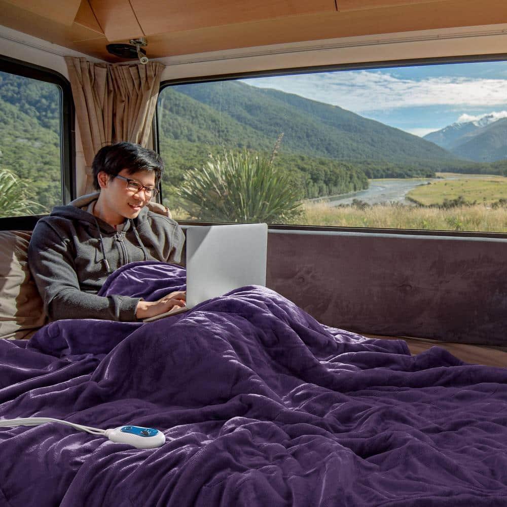 60"x70" Electric Heated Microlight to Berber Throw Blanket Purple: Beautyrest, Lightweight, Machine Washable