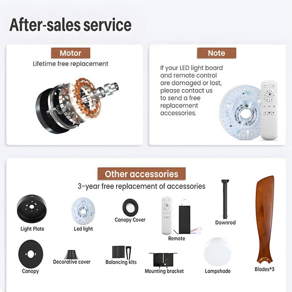 Ventilador de Techo Moderno de 52" sin Luz, Control Remoto y Motor CC Reversible Incluido Negro con Veta de Madera Oscura