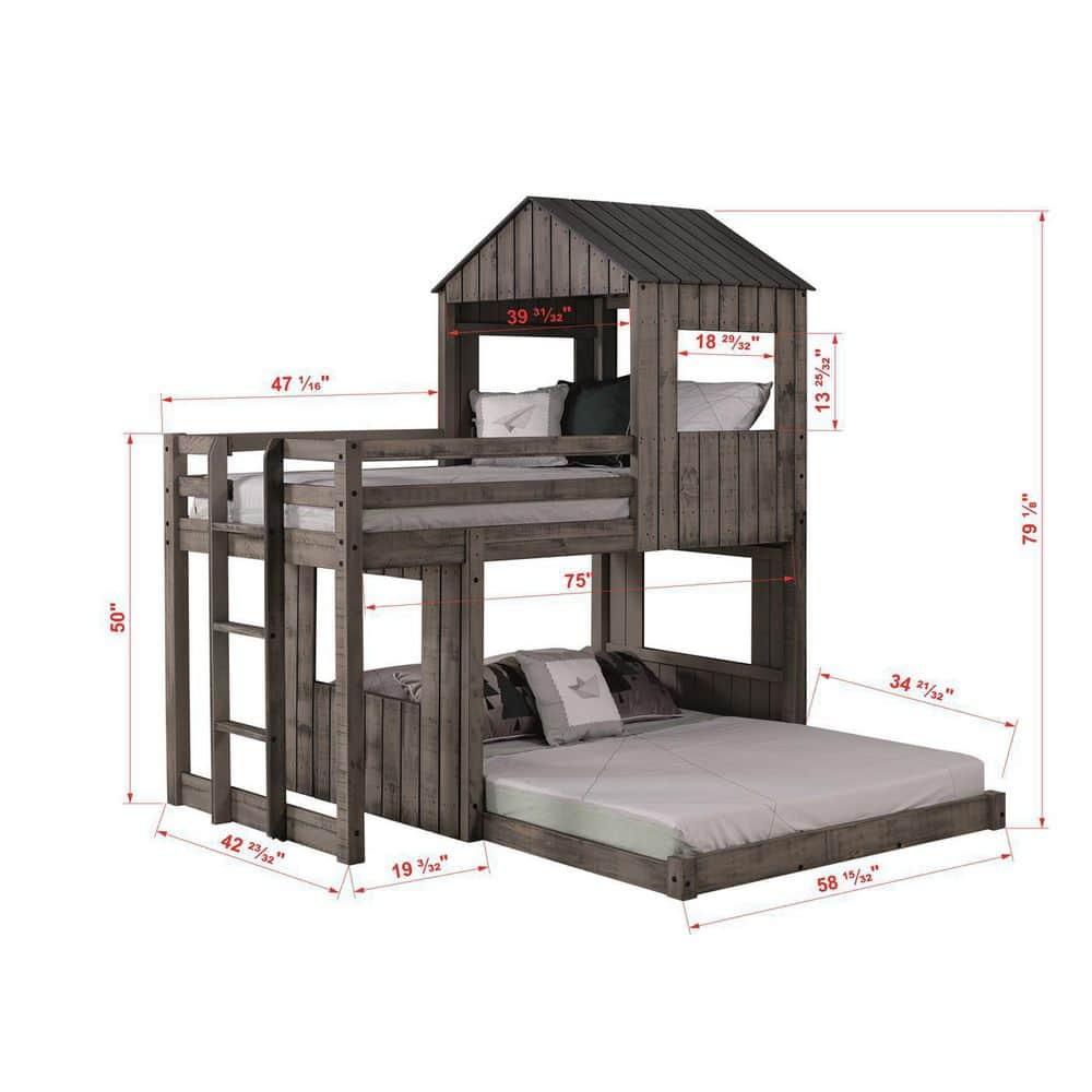 DONCO Twin over Full Campsite Loft BUNKBED Rustic Dirty Grey