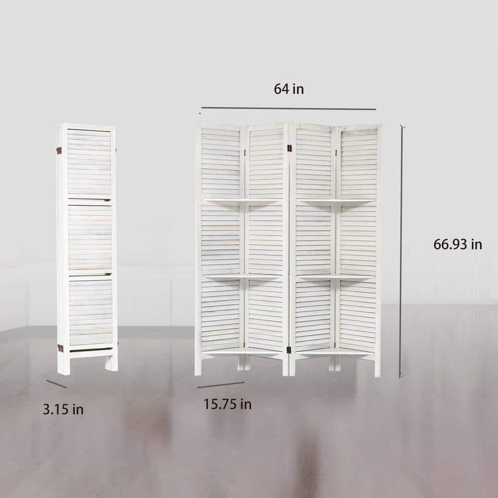 Dovelina 4 Panel Room Divider with Shelves, 5.6Ft Portable Wood Room Partitions, White